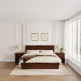 Pine Wood Queen Size Bed with Adjustable Height Headboard