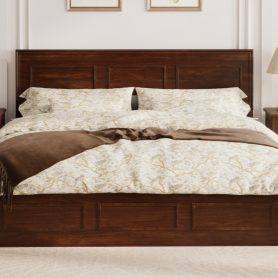 Pine Wood Queen Size Bed with Adjustable Height Headboard