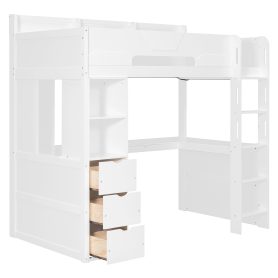 Twin Size Wooden Gaming Loft Bed with U-Shaped Desk, Smart RGB LED Lights and USB Ports