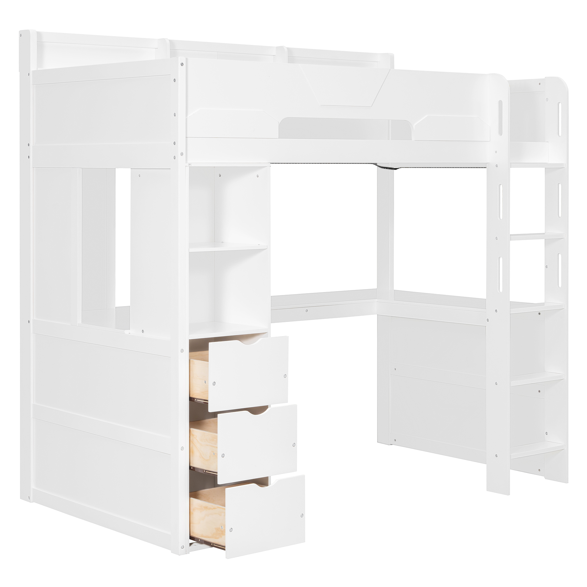 Twin Size Wooden Gaming Loft Bed with U-Shaped Desk, Smart RGB LED Lights and USB Ports