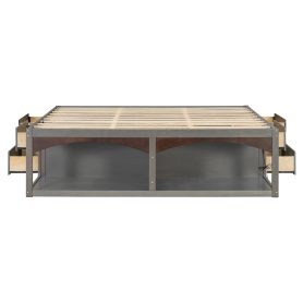 King Bed Frame With Storage Drawers, No Headboard Platform Bed