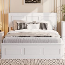 Pine Wood Full Size Bed with Adjustable Height Headboard