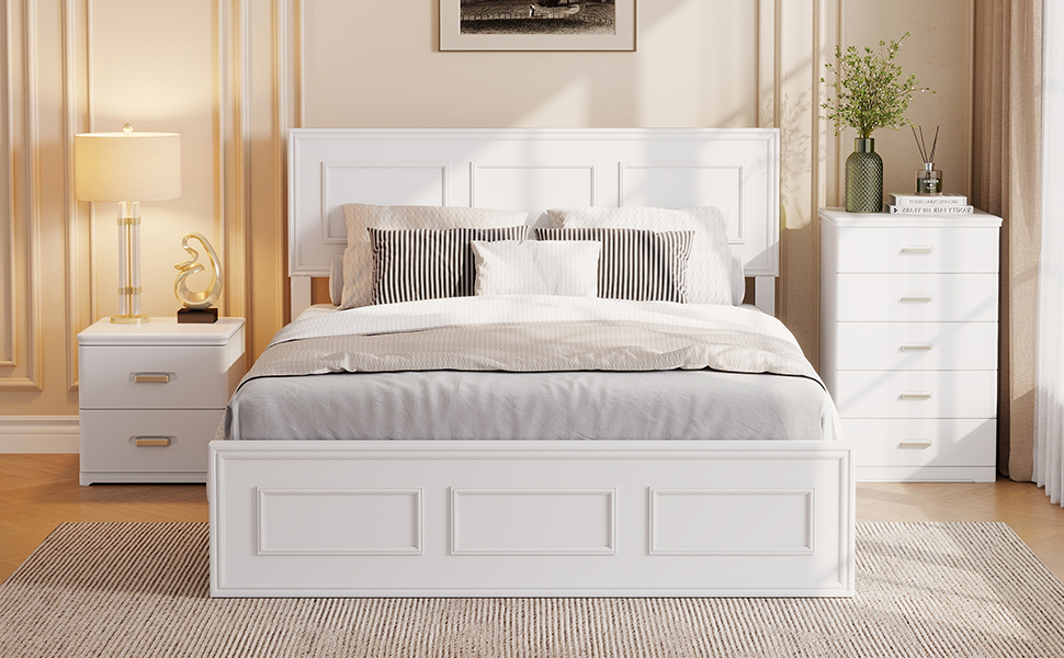 Pine Wood Full Size Bed with Adjustable Height Headboard