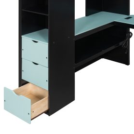 Full Size Wooden Gaming Loft Bed with U-Shaped Desk, Smart RGB LED Lights and USB Ports