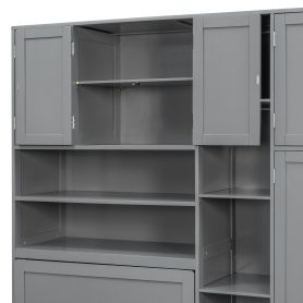 Twin Size Murphy Cabinet Bed With Wardrobe & Storage Shelves, 5-Tier LED Display Shelves, Overhead Cabinets