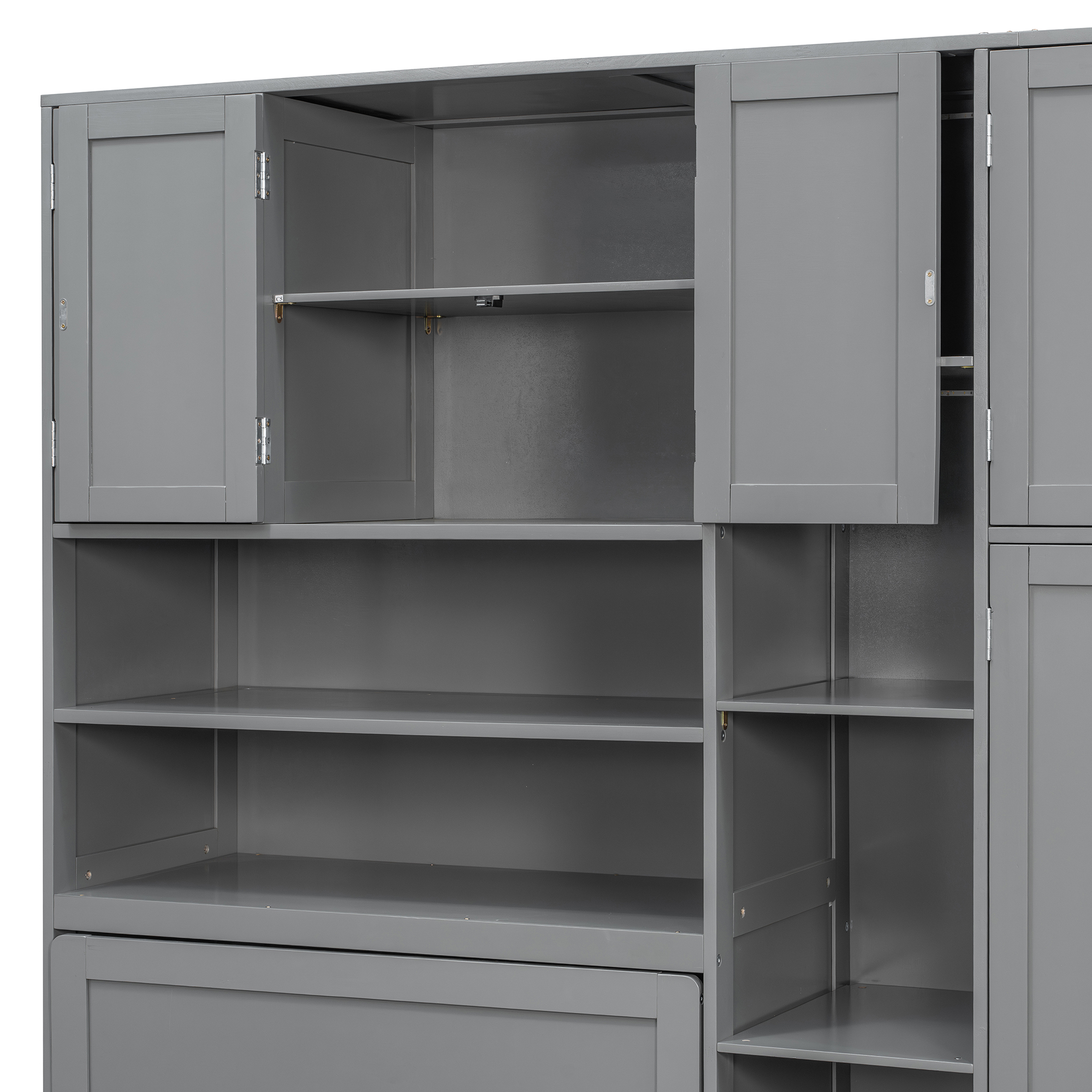 Twin Size Murphy Cabinet Bed With Wardrobe & Storage Shelves, 5-Tier LED Display Shelves, Overhead Cabinets
