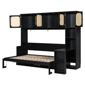 Full Murphy Bed With Desk And Rattan Cabinets