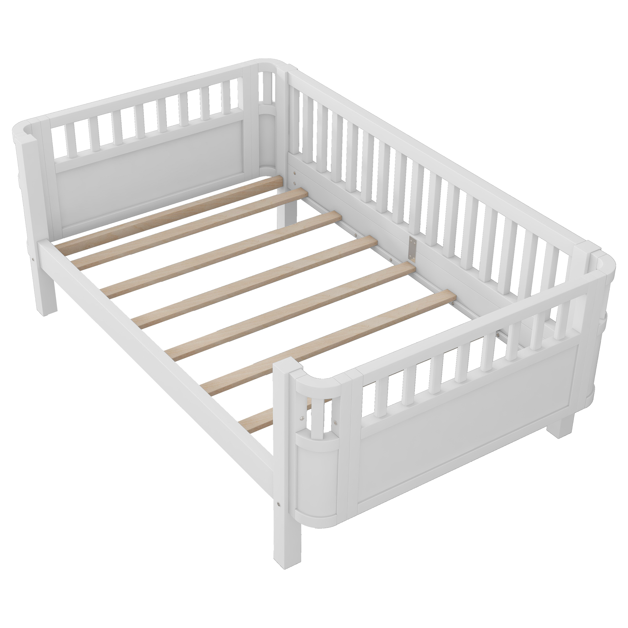 Wood Low Profile Twin Bed with Rails and Drawers
