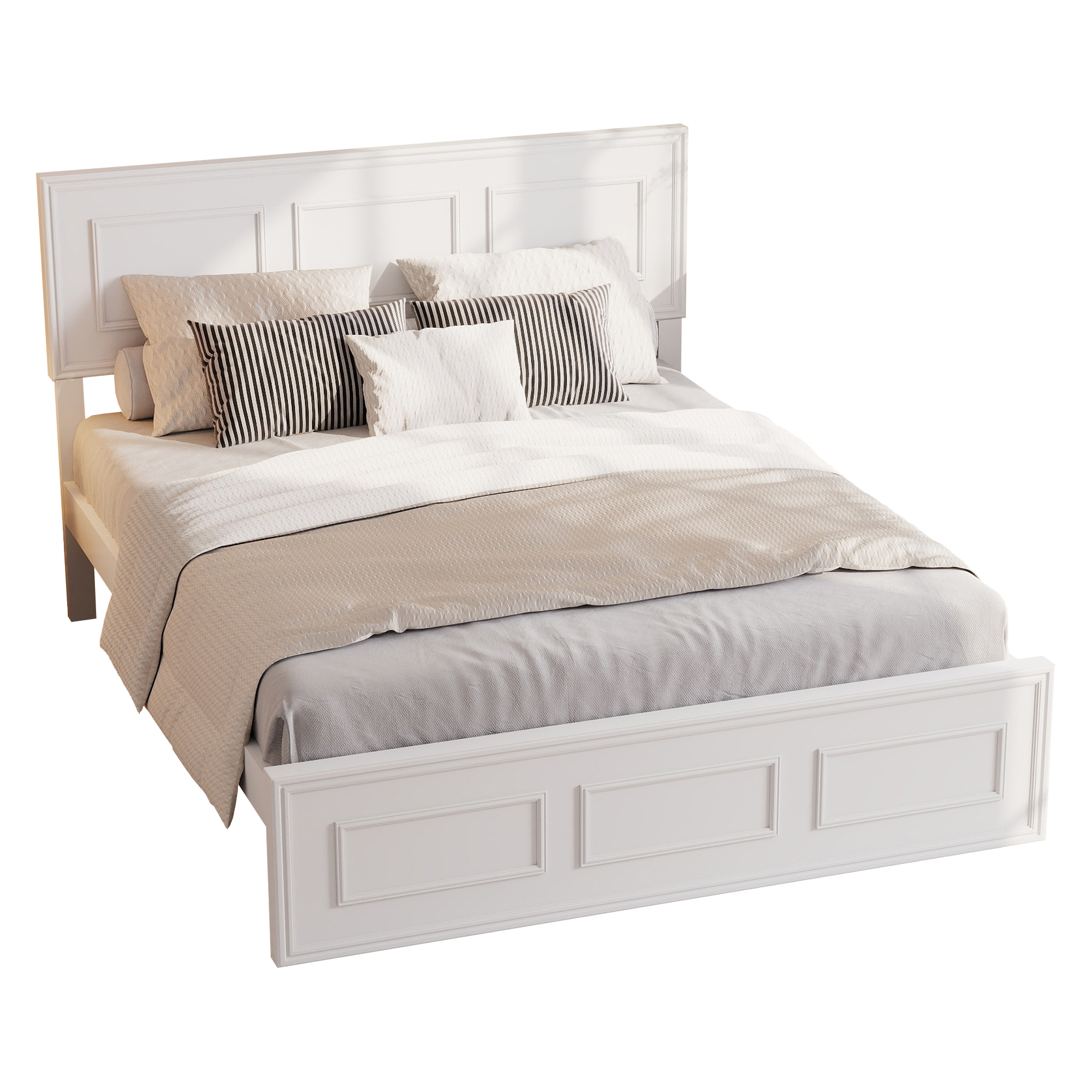 Pine Wood Full Size Bed with Adjustable Height Headboard