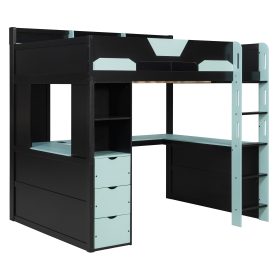 Full Size Wooden Gaming Loft Bed with U-Shaped Desk, Smart RGB LED Lights and USB Ports