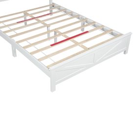 Farmhouse Style Queen Size Bed with Barn Door Designed Headboard and Footboard