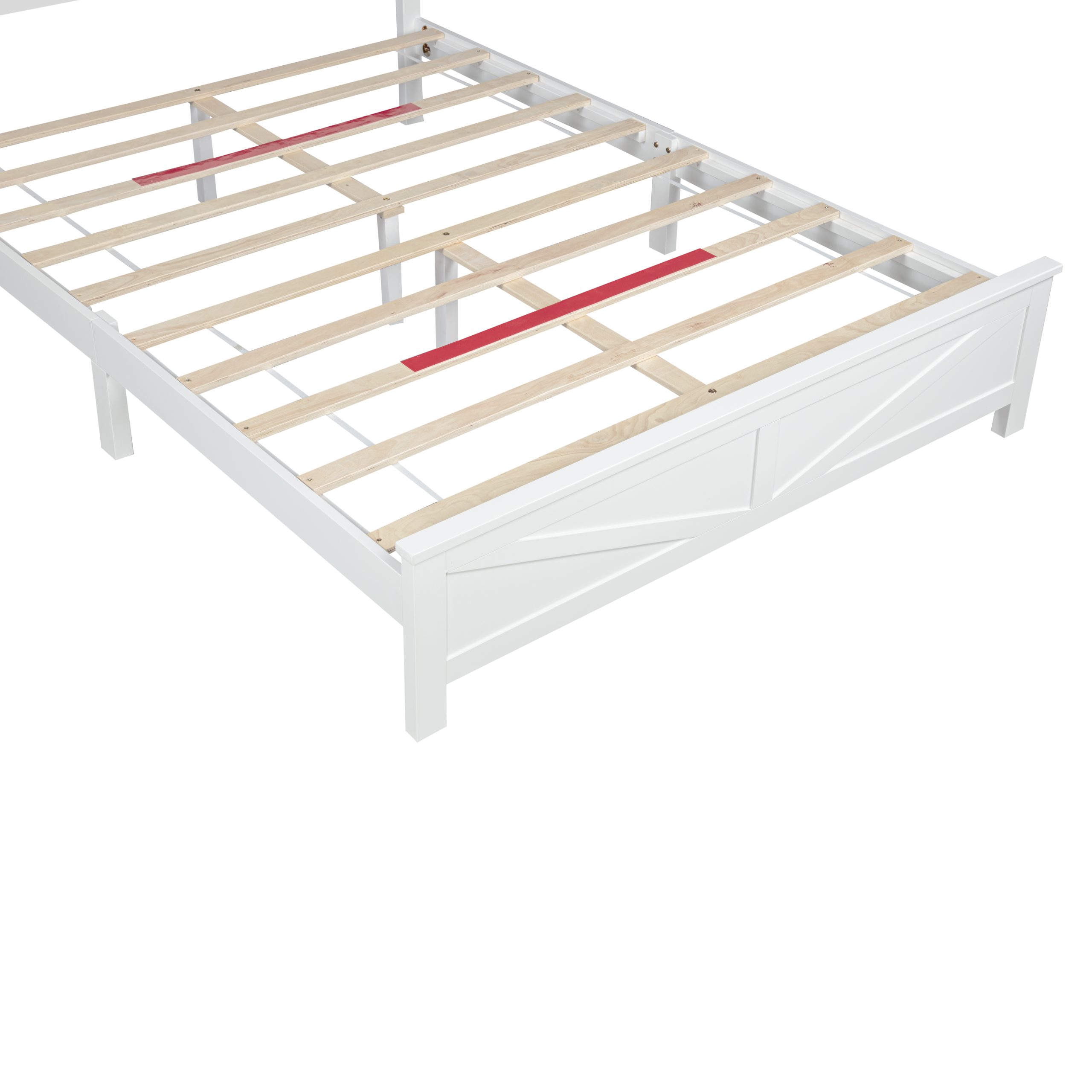 Farmhouse Style Queen Size Bed with Barn Door Designed Headboard and Footboard