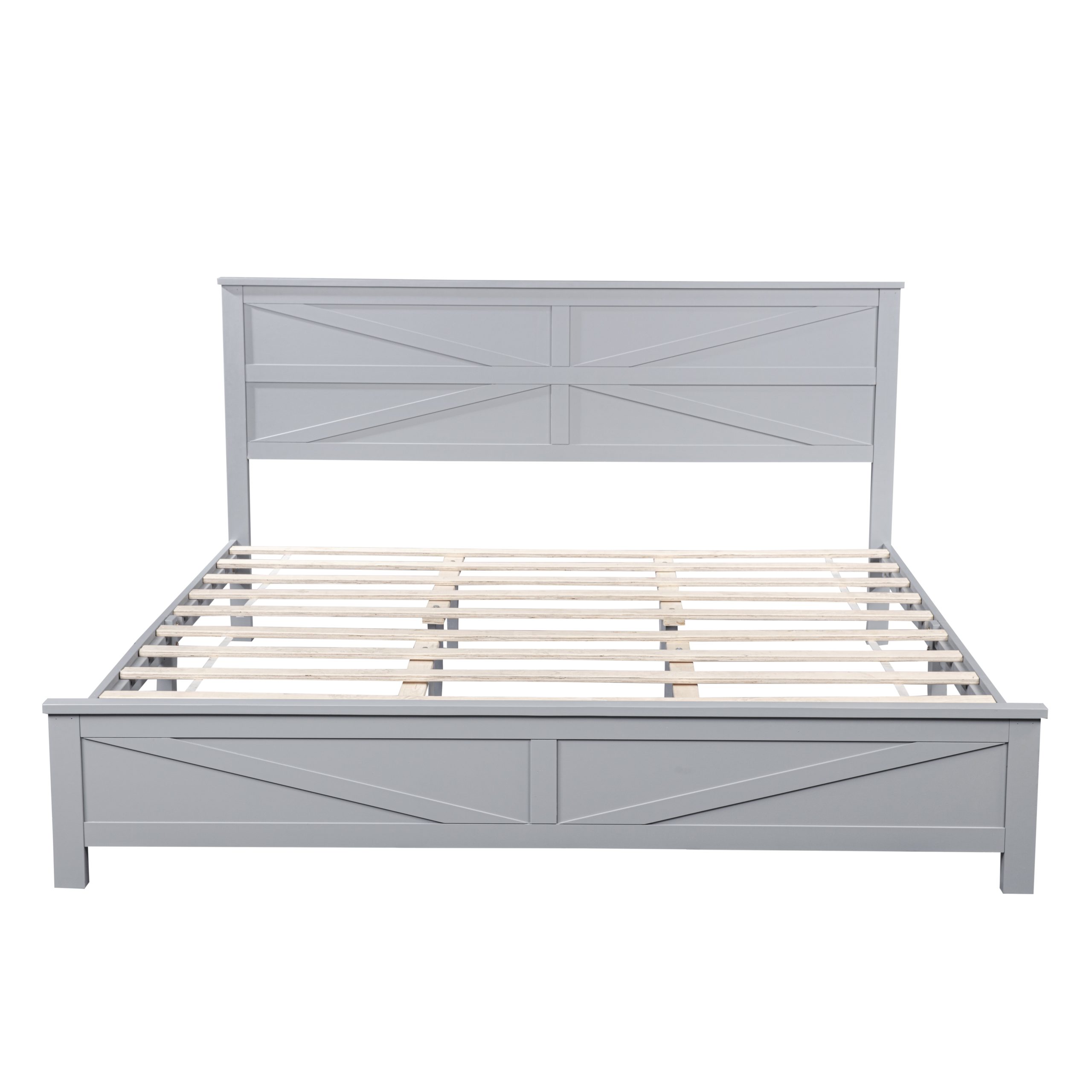 Farmhouse Style King Size Bed with Barn Door Designed Headboard and Footboard