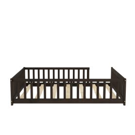 Rubber Wood Full Size Floor Bed with Fence without Door