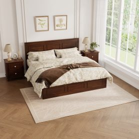 Pine Wood Queen Size Bed with Adjustable Height Headboard