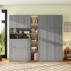 Twin Size Murphy Cabinet Bed With Wardrobe & Storage Shelves, 5-Tier LED Display Shelves, Overhead Cabinets
