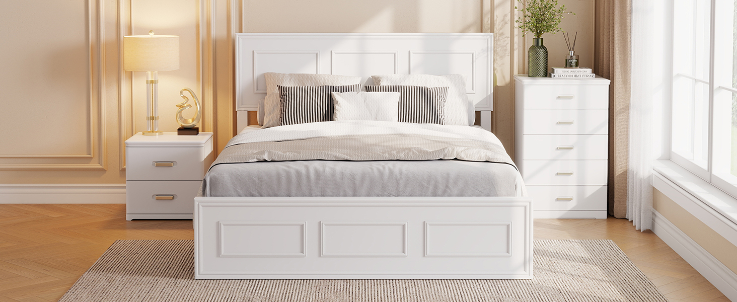 Pine Wood Full Size Bed with Adjustable Height Headboard