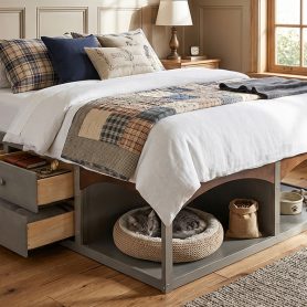 King Bed Frame With Storage Drawers, No Headboard Platform Bed