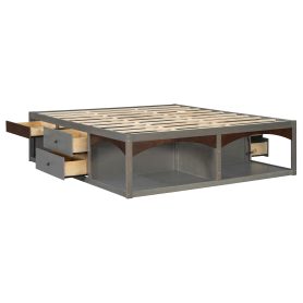 King Bed Frame With Storage Drawers, No Headboard Platform Bed