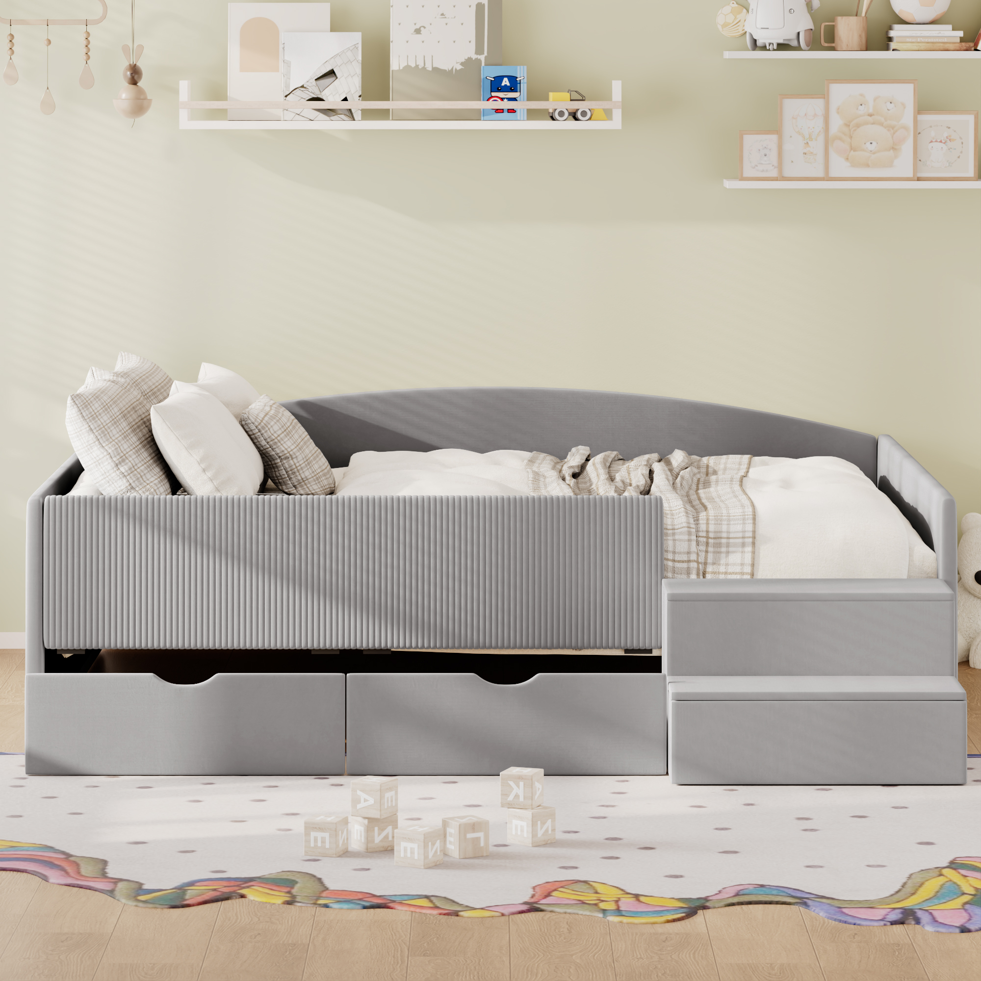 Full Size Upholstered Daybed Frame with 2 Storage Drawers