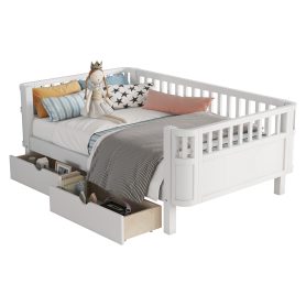 Wood Low Profile Twin Bed with Rails and Drawers