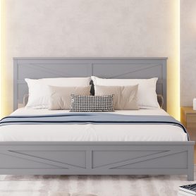 Farmhouse Style King Size Bed with Barn Door Designed Headboard and Footboard