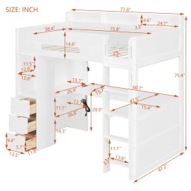Twin Size Wooden Gaming Loft Bed with U-Shaped Desk, Smart RGB LED Lights and USB Ports