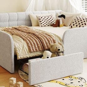 Full Size Boucl Fabric Daybed Frame With Storage Drawer