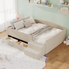 Full Size Upholstered Daybed Frame with 2 Storage Drawers