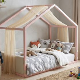 Twin Size Canopy Bed With Breathable Gauze Canopy