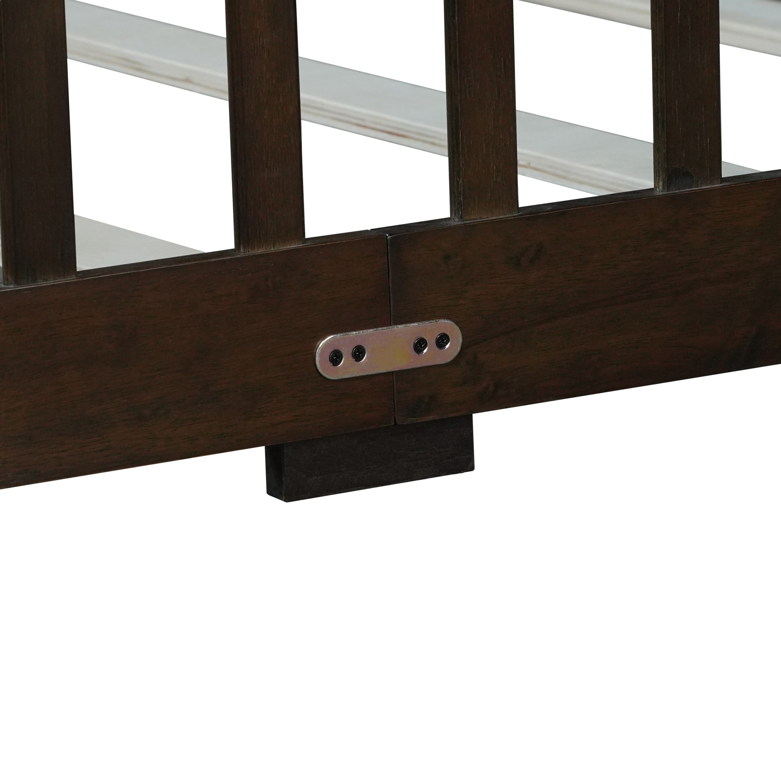 Rubber Wood Queen Size Floor Bed with Fence without Door