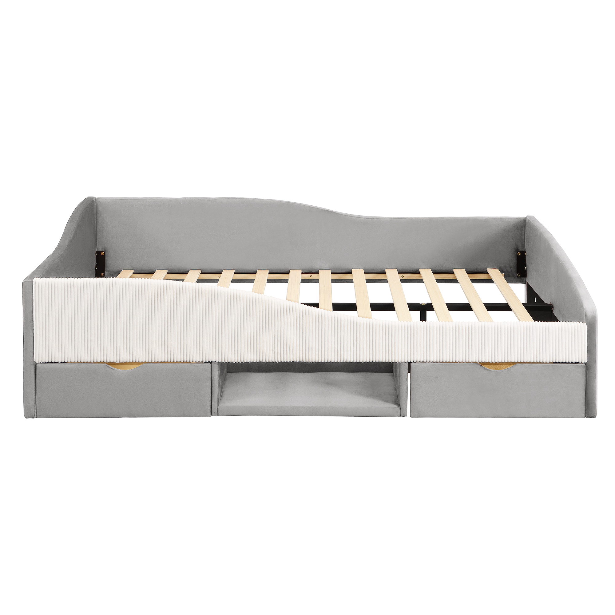 Full Upholstered Daybed Frame With 2 Storage Drawers