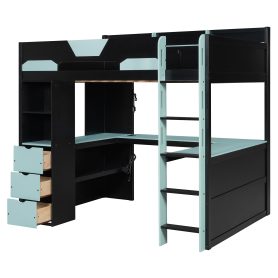 Full Size Wooden Gaming Loft Bed with U-Shaped Desk, Smart RGB LED Lights and USB Ports