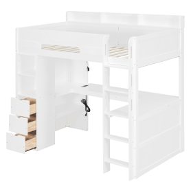 Twin Size Wooden Gaming Loft Bed with U-Shaped Desk, Smart RGB LED Lights and USB Ports