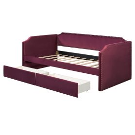 Twin Size Velvet Upholstered Daybed with 2 Drawers