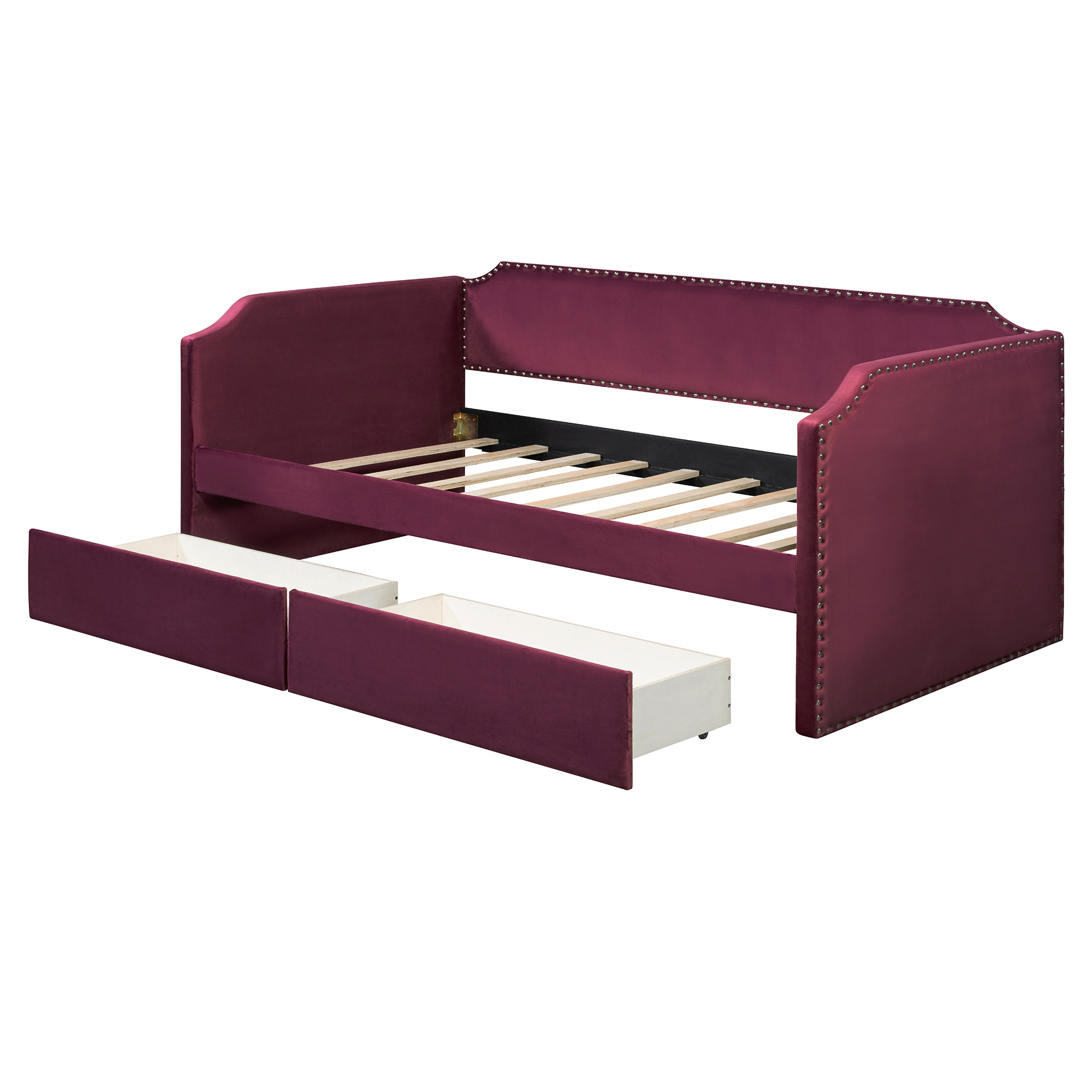 Twin Size Velvet Upholstered Daybed with 2 Drawers