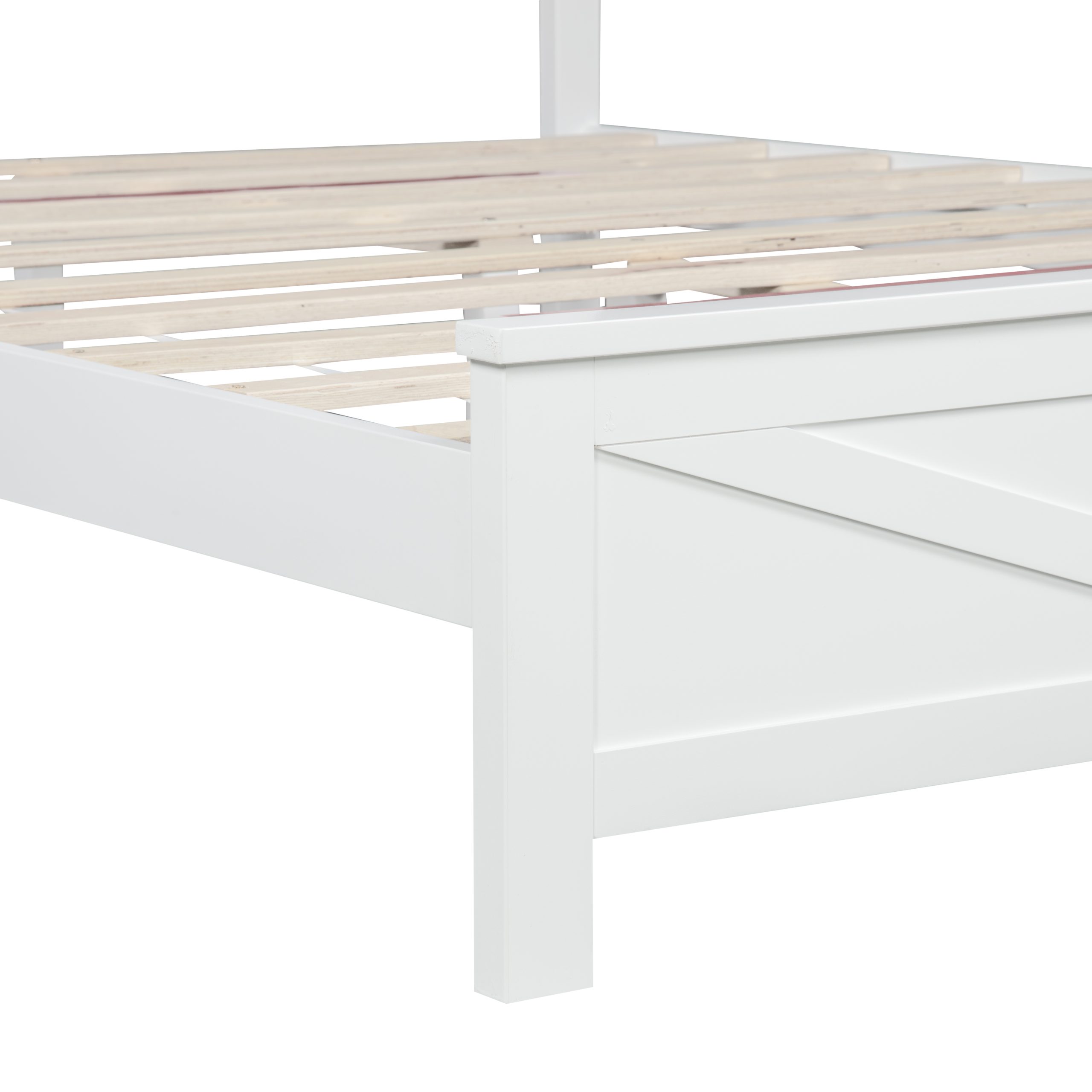 Farmhouse Style Queen Size Bed with Barn Door Designed Headboard and Footboard