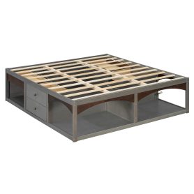 King Bed Frame With Storage Drawers, No Headboard Platform Bed