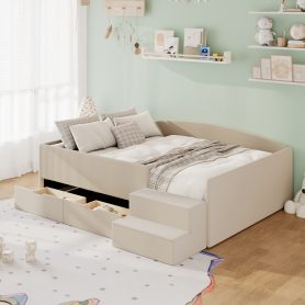 Full Size Upholstered Daybed Frame with 2 Storage Drawers