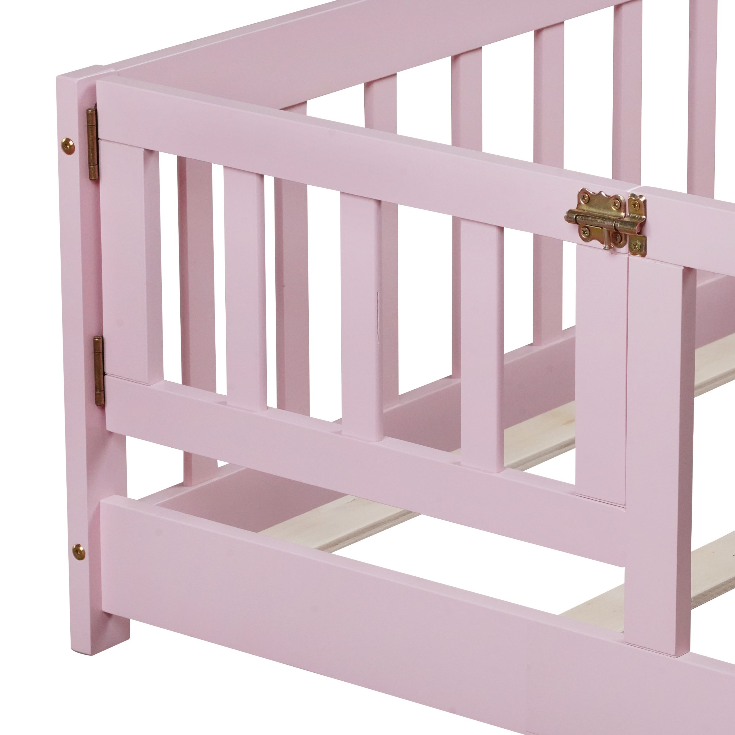 Twin Size Floor Bed with Fence with Door