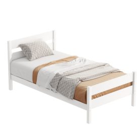 Rubber Wood Twin Platform Bed With Headboard
