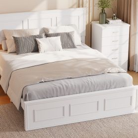 Pine Wood Full Size Bed with Adjustable Height Headboard