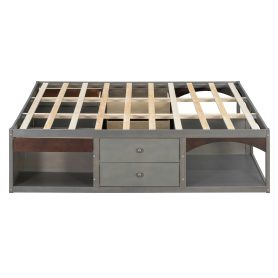 King Bed Frame With Storage Drawers, No Headboard Platform Bed