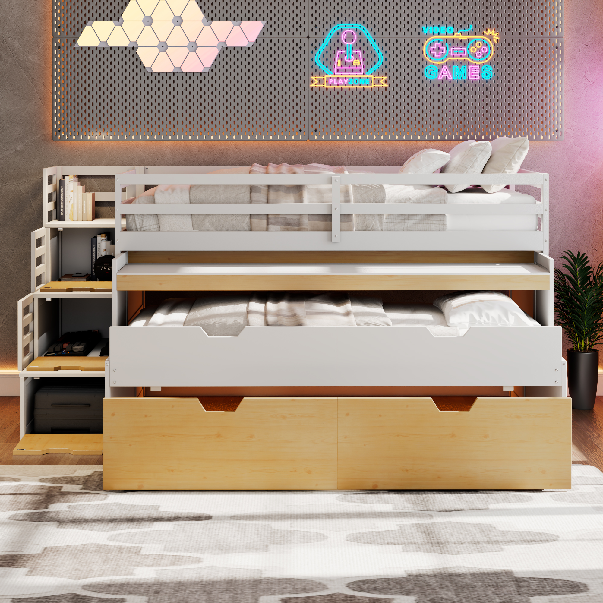 Twin XL Loft Bed with Pull-Out Desk and Twin Trundle