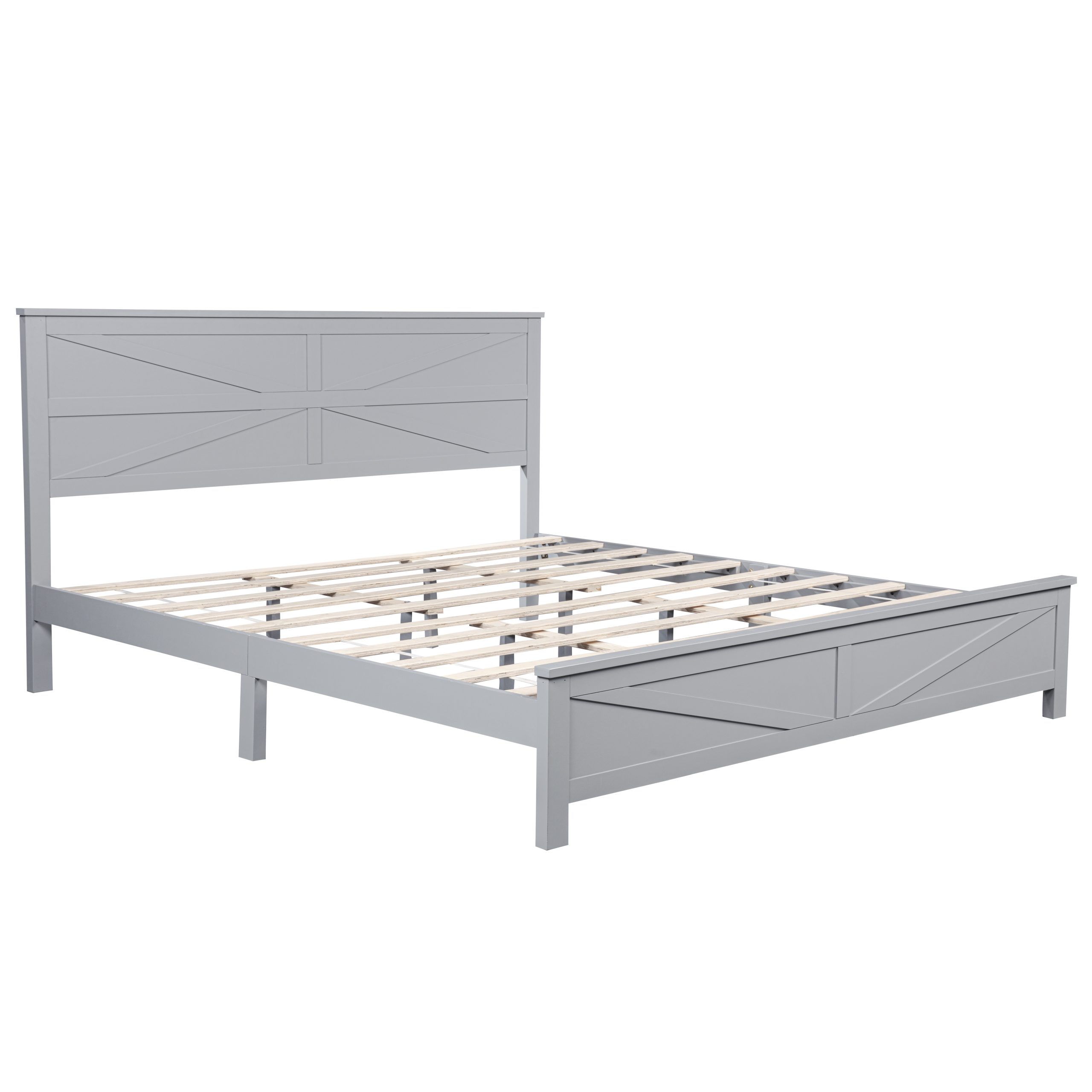 Farmhouse Style King Size Bed with Barn Door Designed Headboard and Footboard