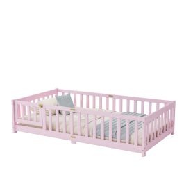 Twin Size Floor Bed with Fence with Door