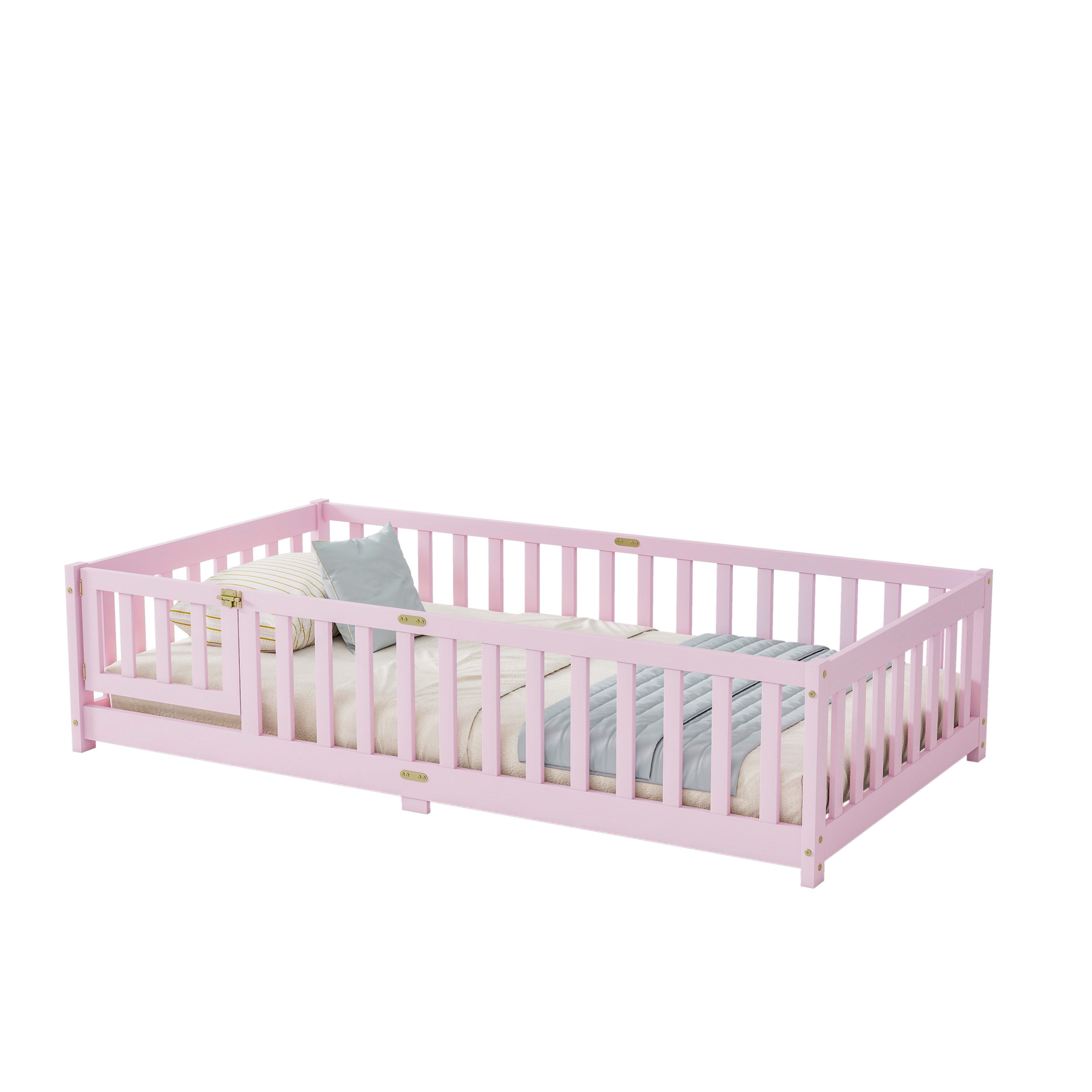 Twin Size Floor Bed with Fence with Door