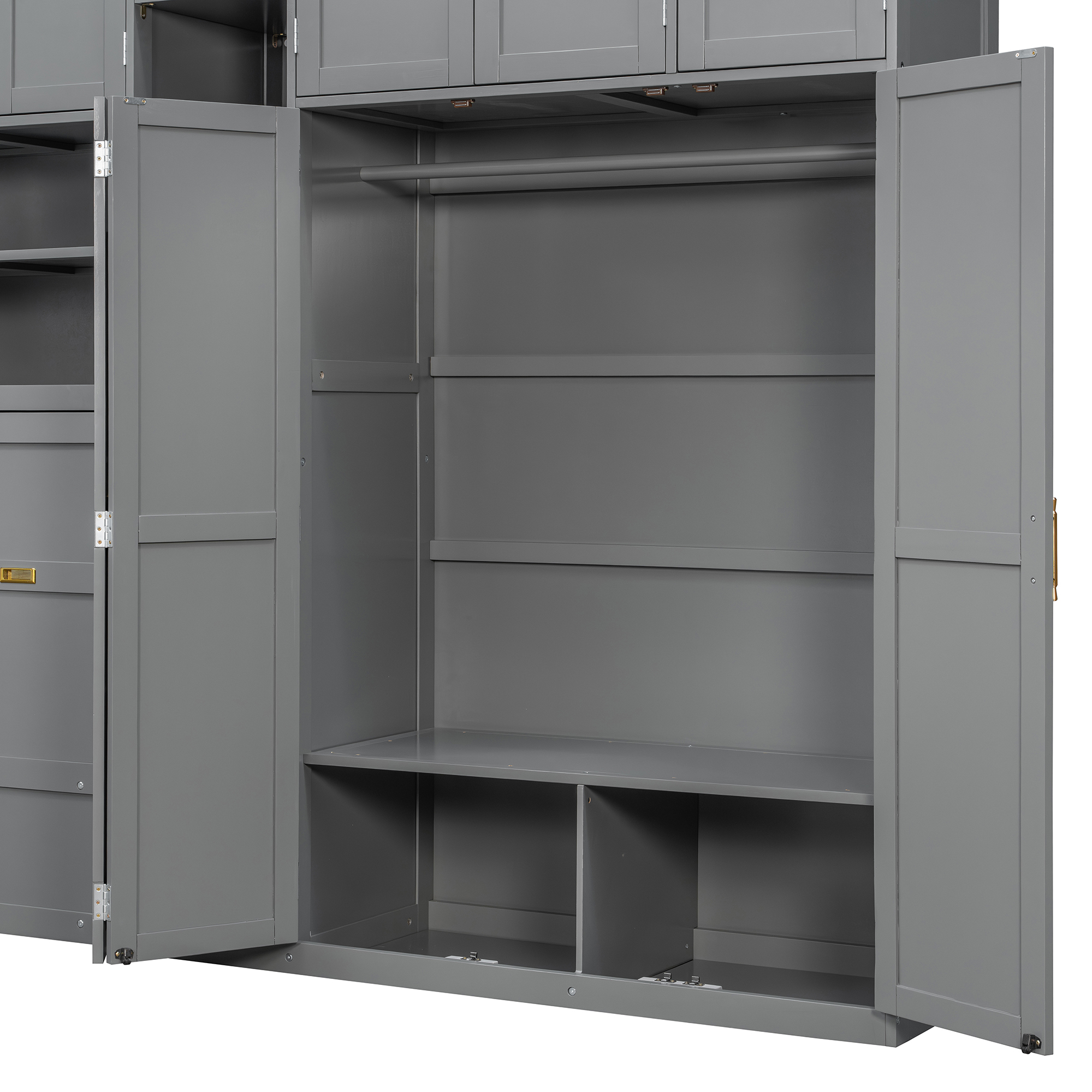 Twin Size Murphy Cabinet Bed With Wardrobe & Storage Shelves, 5-Tier LED Display Shelves, Overhead Cabinets