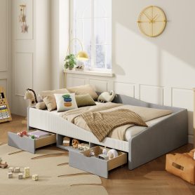 Full Upholstered Daybed Frame With 2 Storage Drawers