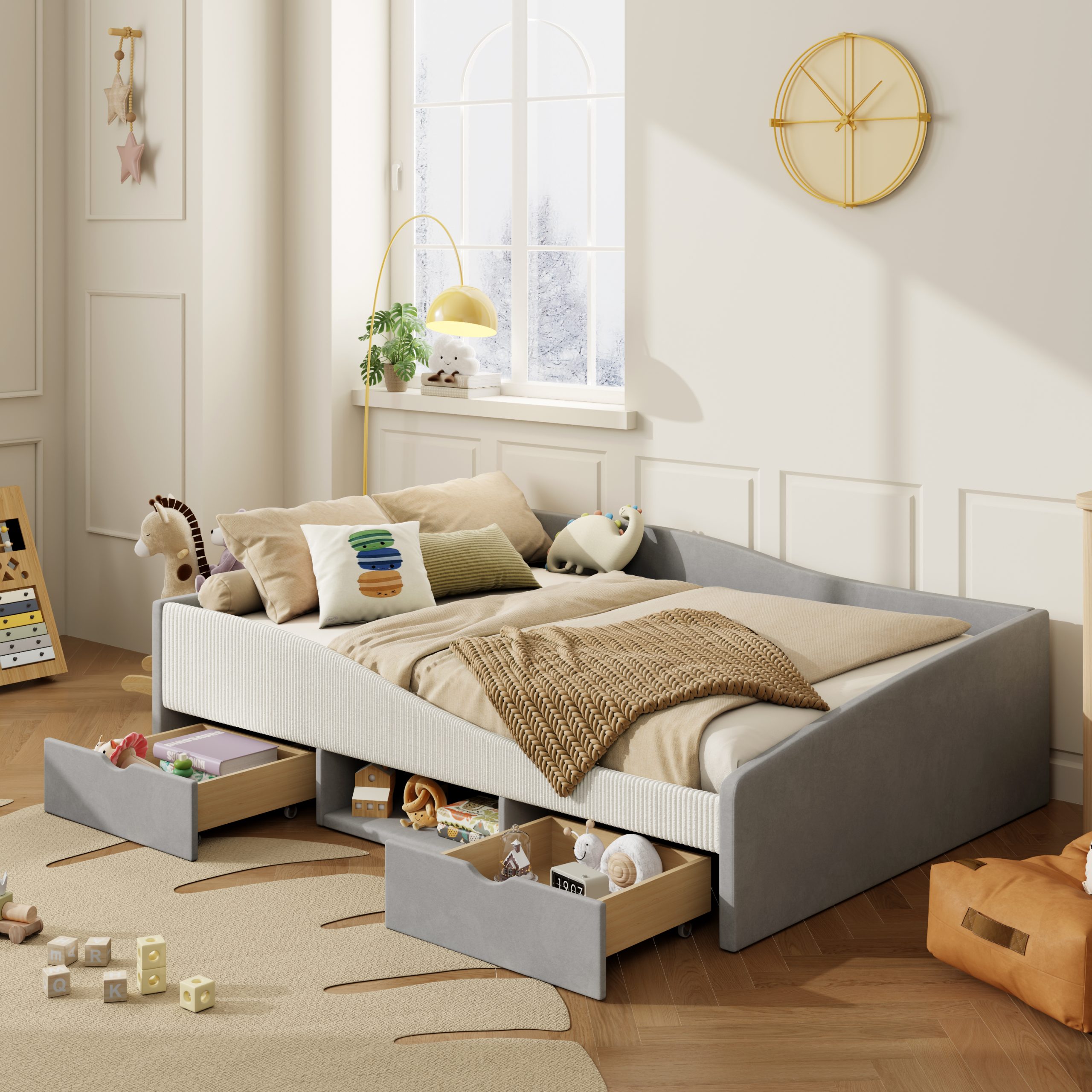 Full Upholstered Daybed Frame With 2 Storage Drawers